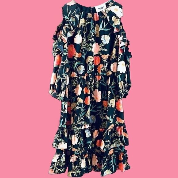 Kate Spade Black Peony Floral Picnic Perfect Blossom Cold Shoulder Mini Dress 2 - Picture 1 of 8